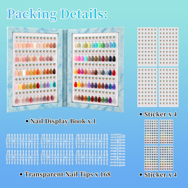 YINGJEE Nail Color Display Book Nail Swatch, Nail Sample Display Book Nail Gel Color Card Book with Transparent Replacement Nails (Coffee)