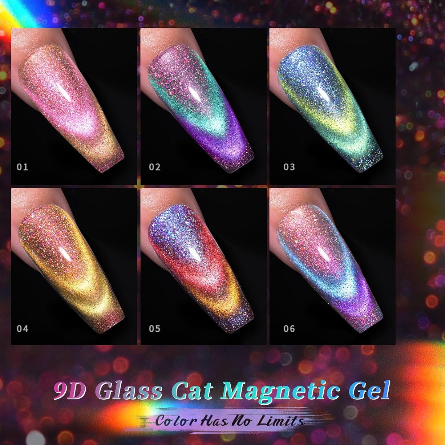 Born Pretty 6PCS Cat Eye Magnetic Gel Nail Polish Set - Gentle Formula & Easy Remover