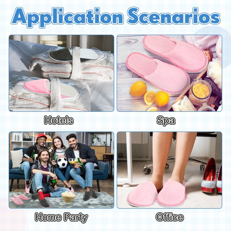 Zhehao 10 Pairs House Slipper for Guest Disposable Slippers Bulk for Travel Non Slip Washable Reusable Women Men Soft Cotton Spa Hotel House Slipper for Wedding Party Home Indoor(Pink, Gray)