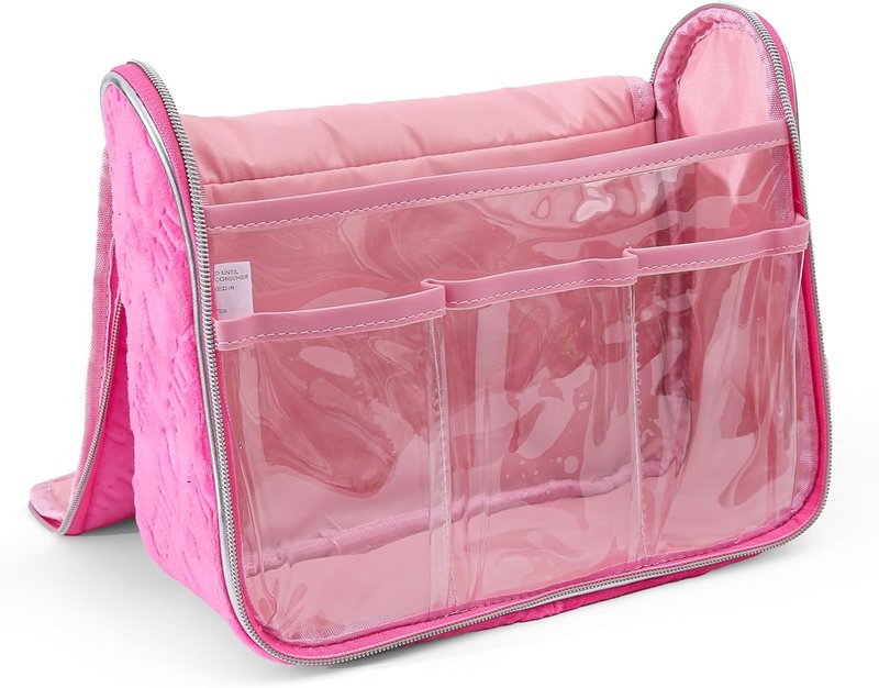 Juicy Couture Pink Makeup Bag - Travel Cosmetics Organizer with Hanging Hook & Heart Velour Design