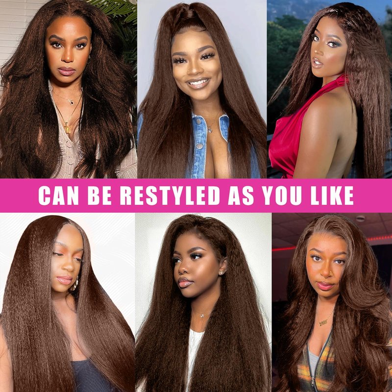 18 Inch Brown Kinky Straight Clip in Hair Extensions Real Human Hair for Black Women 100g Yaki Straight human hair clip in extensions double weft