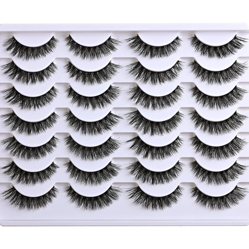WEIAIDAPD Wispy Lashes Natural False Eyelashes 14 Pairs Cat Eye Lashes Strips 9-14mm Fake Mink Lash Pack Wispies Strip Eyelash Short Small Fluffy Pestañas Postizas for Everyday Wear