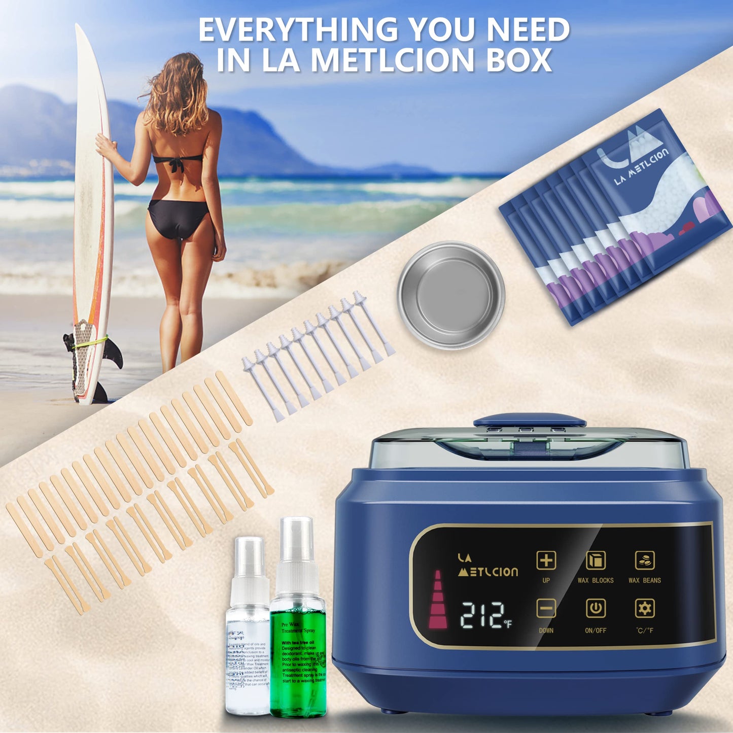La Metlcion Smart Waxing Kit Wax Warmer For Hair Removal With Digital Display, 4.41lbs/2kg Hard Wax Beads, For Sensitive Skin, Armpit, Eyebrow, Bikini, Face, Nose, Legs