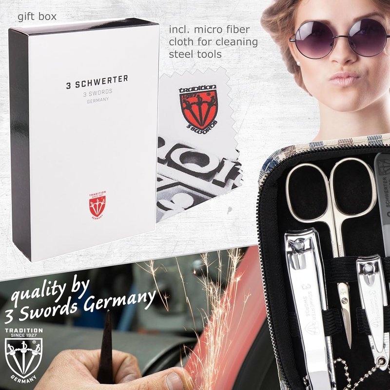 8-Piece Manicure Pedicure Grooming Kit | Synthetic Leather Case - Made in Germany
