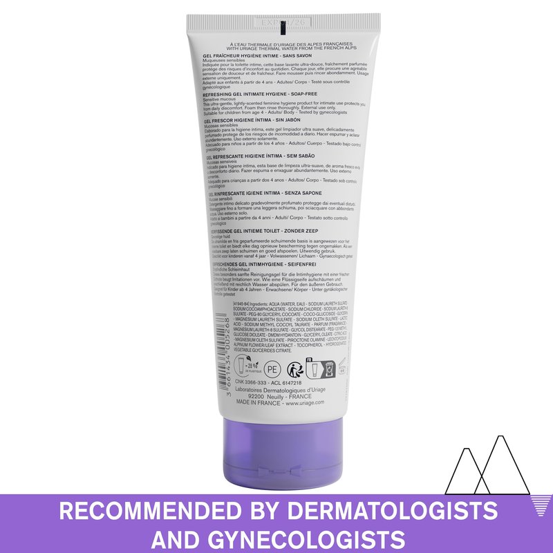 Uriage Gyn-Phy Intimate Wash Refreshing Gel Daily Hygiene For External Itimate Areas, Gently Cleanses & Respects Natural Balance, Foaming Gel, Floral Fragance, Tested Under Gynecological Control