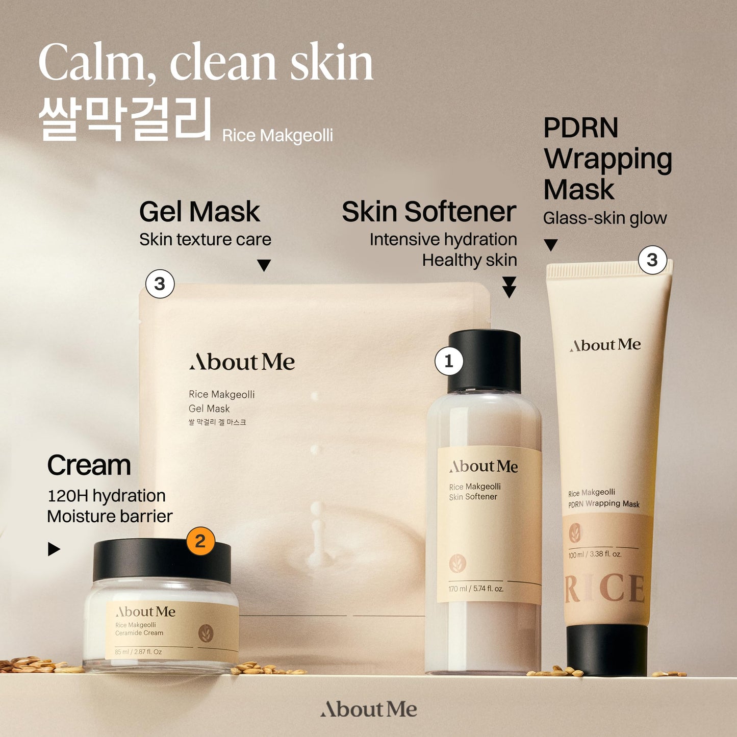 About Me Korean 6 Ceramide Rice Face Cream - Makgeolli Ferment 15,840ppm + Galactomyces, Niacinamide + Adenosine + Beta-Glucan, Bouncy Mochi Texture for Dry Skin, Vegan Jumbo 2.87 fl oz