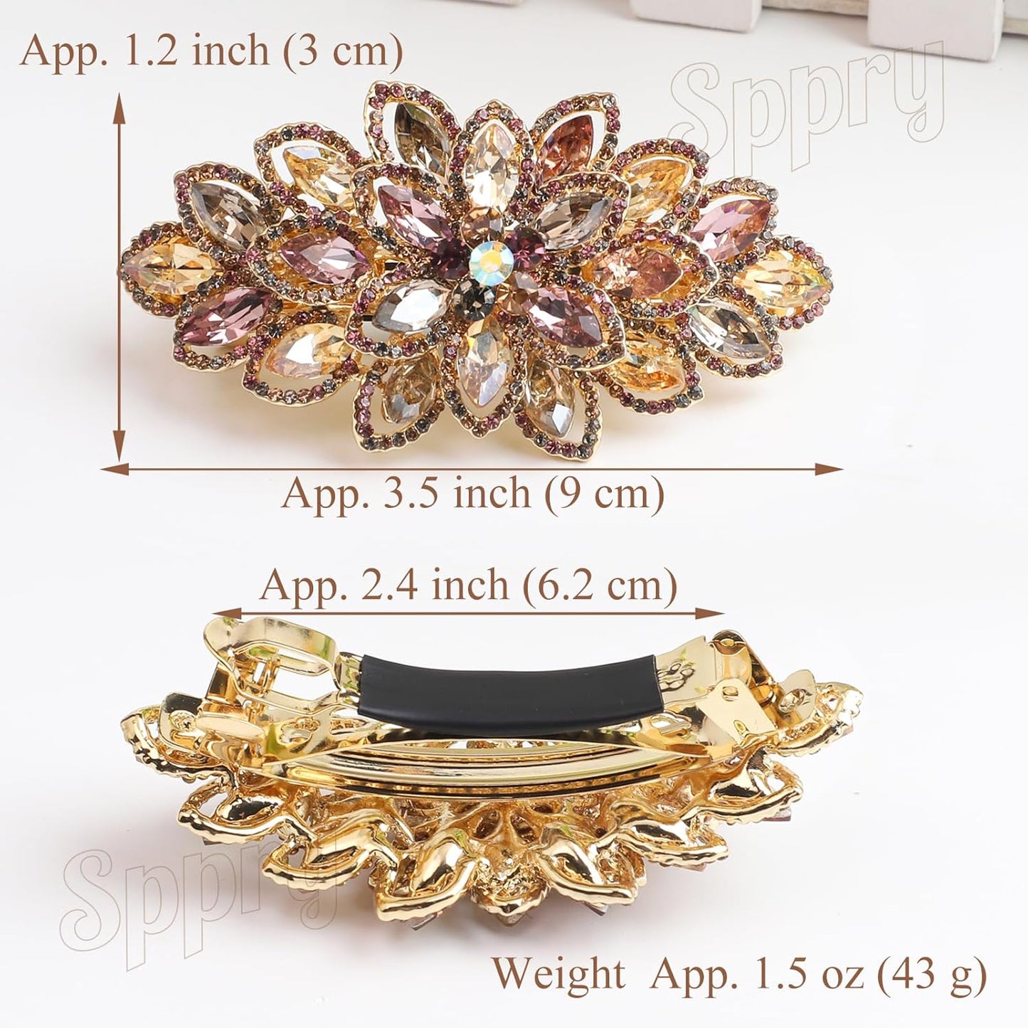 Rhinestone Hair Barrette - Luxury Gold-Plated Large Flower Design | Colorful Women's Hair Accessory