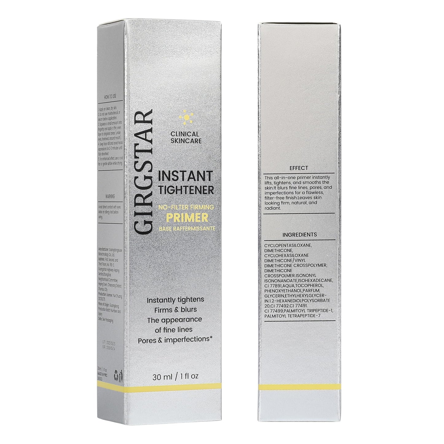 Girgstar Instant Face Blurring & Firming Primer for Face Before Makeup - Perfection Tightener Visibly Smooths the Look of Fine Lines, Wrinkles & Pores - Grips Makeup for Long Wear & Shine Control
