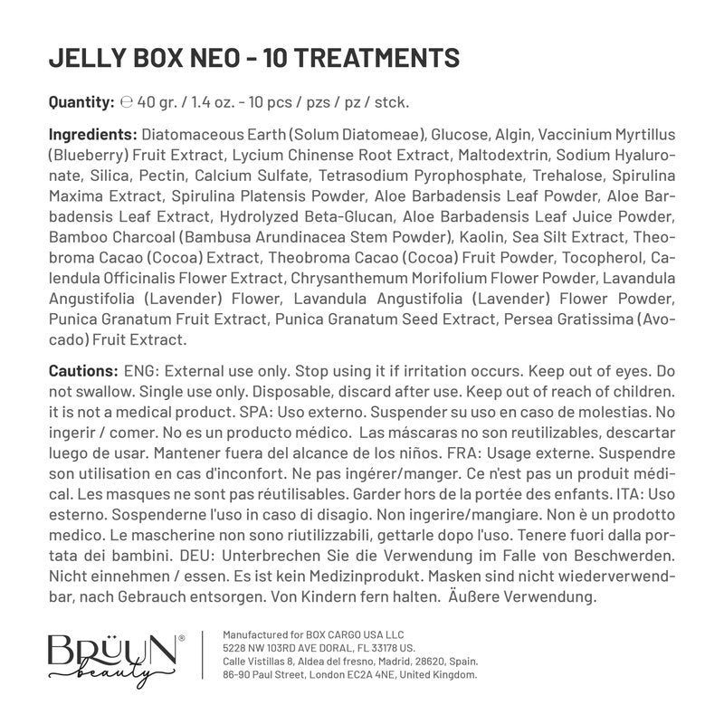 BRÜUN Peel-Off Jelly Mask Rubber Mask NEO Set - 10 Treatments (Chocolate, Aloe Vera, Avocado, Bamboo Charcoal, Calendula, Sea Mud, Pomegranate, Chlorella, Blueberry and lavender)