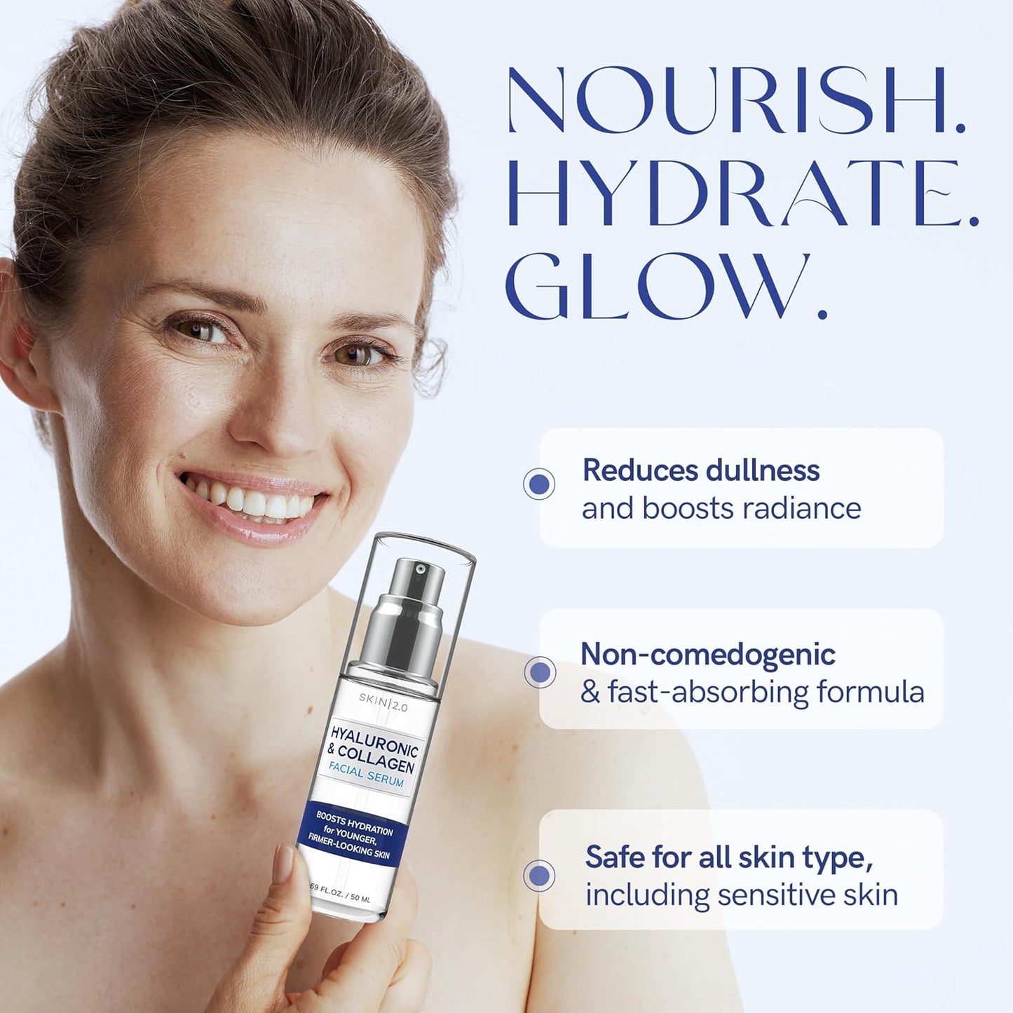 Hyaluronic Acid & Collagen Face Serum - Hydrating, Anti-Aging, Dermatologist Tested | 1.69 Fl Oz