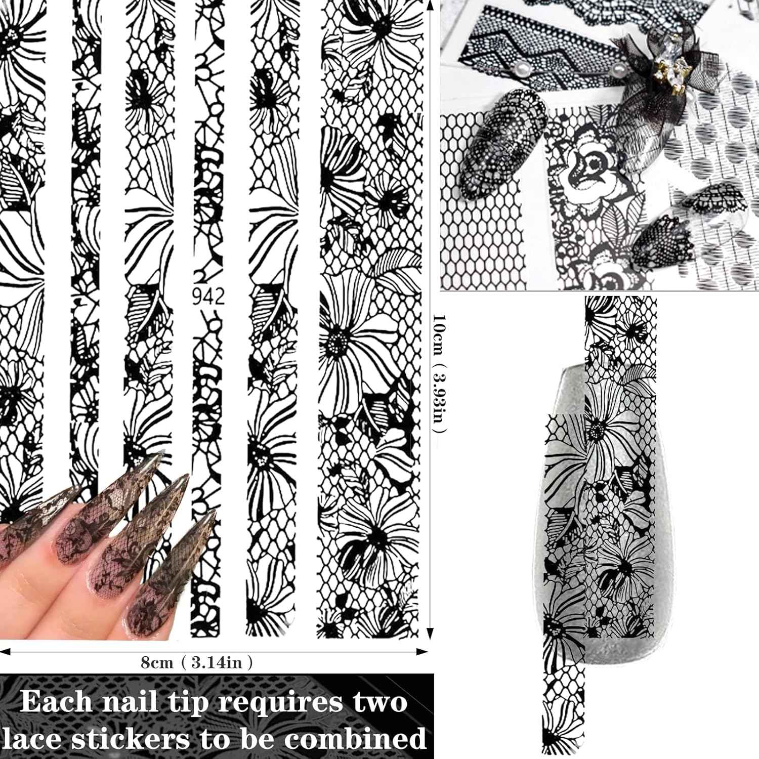 Nail Wraps Art Stickers for Coffin & Ballerina Nails - Glitter & Leopard Designs