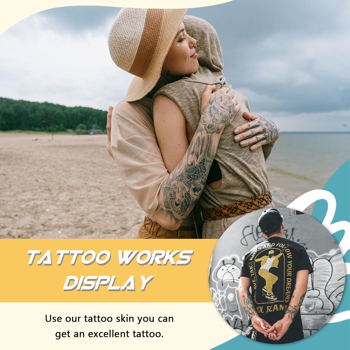WZPB Tattoo Skin with Transfer Paper - 40Pcs Fake Skin and Stencil Paper Kit Including 20Pcs Double-Sided Practice Skin and 20Pcs Tattoo Transfer Paper for Beginners and Artists