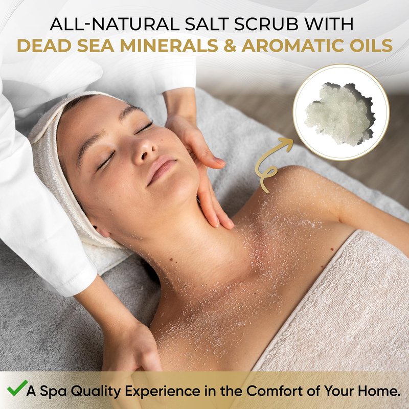 Salt Cellar Spa Energizing Lemongrass Salt Scrub - Awaken Your Skin with Dead Sea Minerals - Revive, Refresh, and Rejuvenate - Made in Israel, Cruelty-Free, 18 oz.