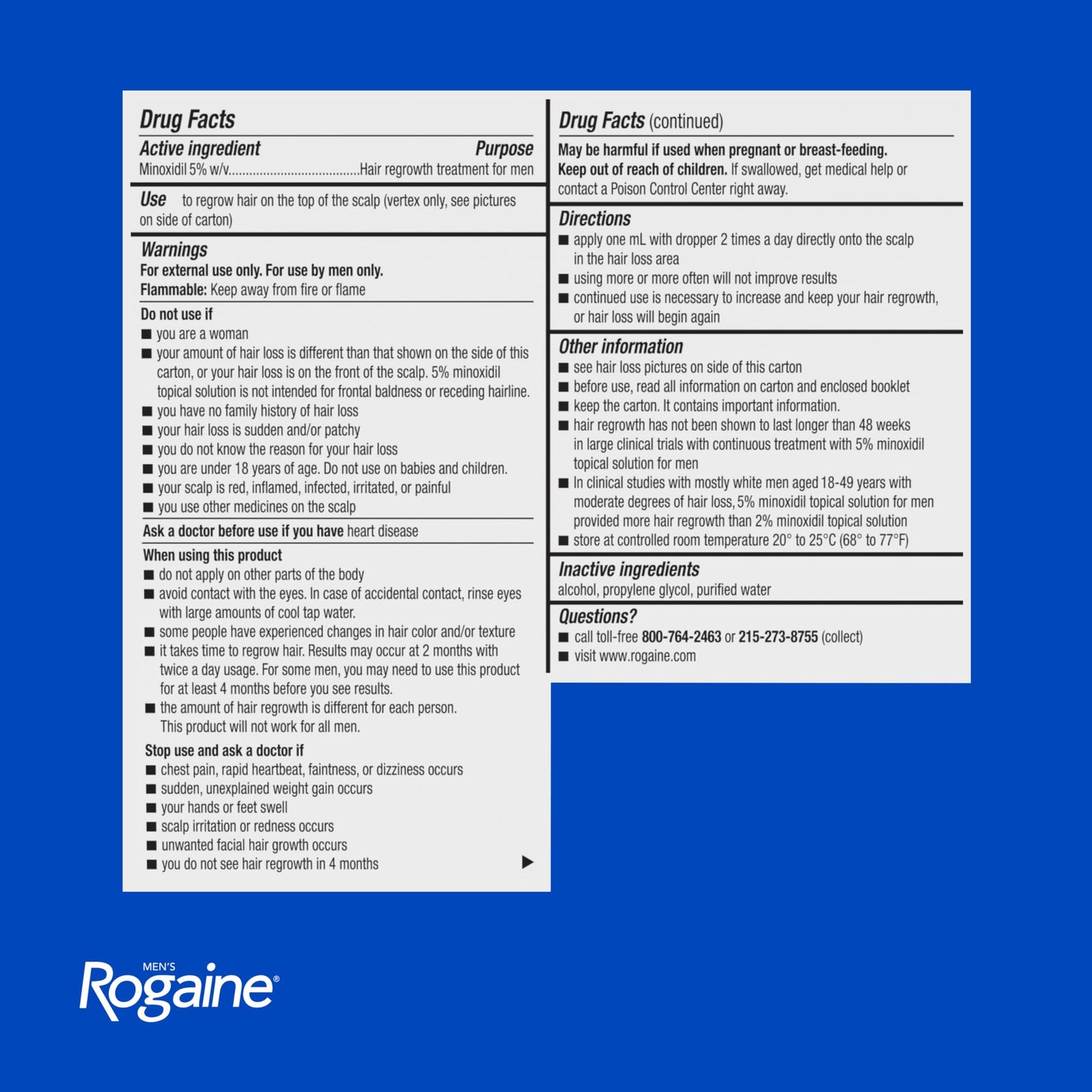 Men's Rogaine Extra Strength 5% Minoxidil Solution, 3 Mo Supply, 3x 2 Fl Oz