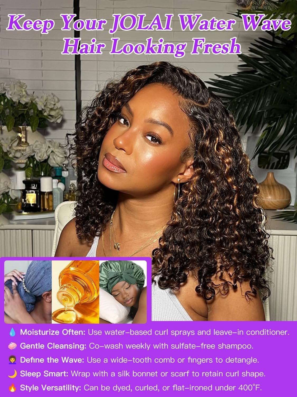 Water Wave 1B/Burgundy Red Highlight Skunk Stripe Human Hair Bundle 12 Inch