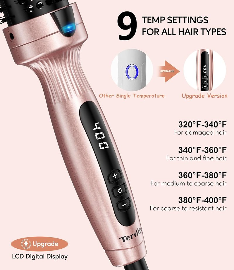 Terviiix Thermal Brush - 1.5 Inch Ionic Heated Curling Wand for Voluminous Styles | Digital Display, 9 Temperatures