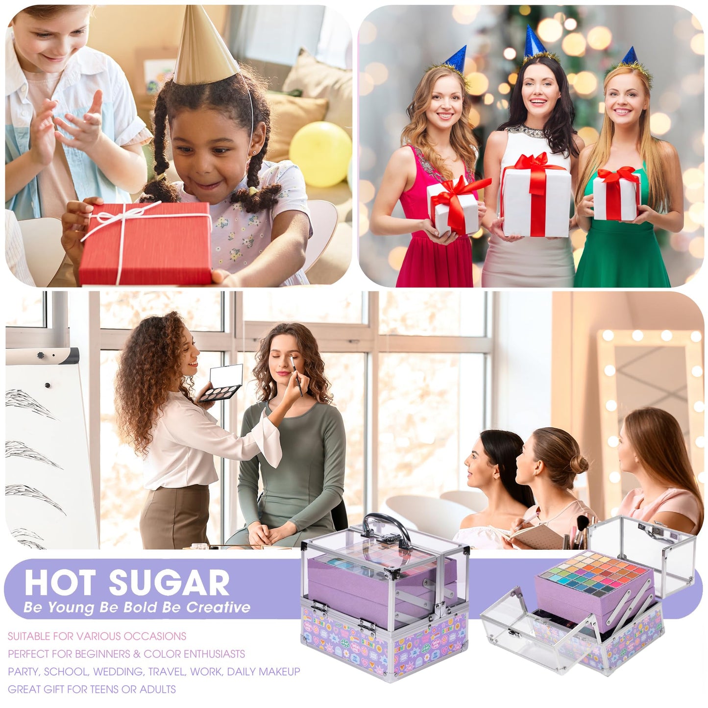 Hot Sugar Make Up Kit for Girls 13-15, Beauty Box for Birthday Parties Makeovers & Christmas (Sticker)