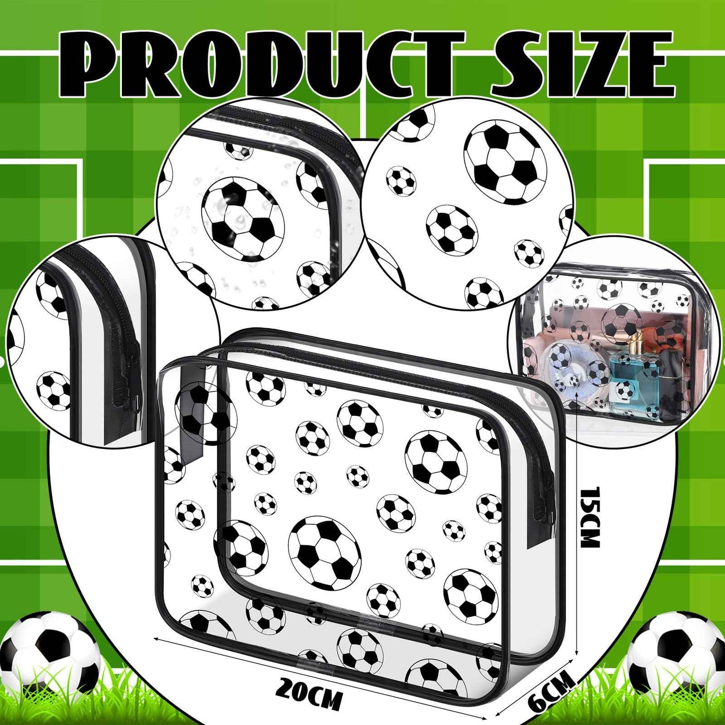 Kacctyen 20 Pcs Soccer Clear Makeup Gift Bags Bulk for Team Girls Soccer Party Accessories Goodie Bags for Football Lovers Clear Cosmetic Bag PVC Waterproof Christmas Gift for Women