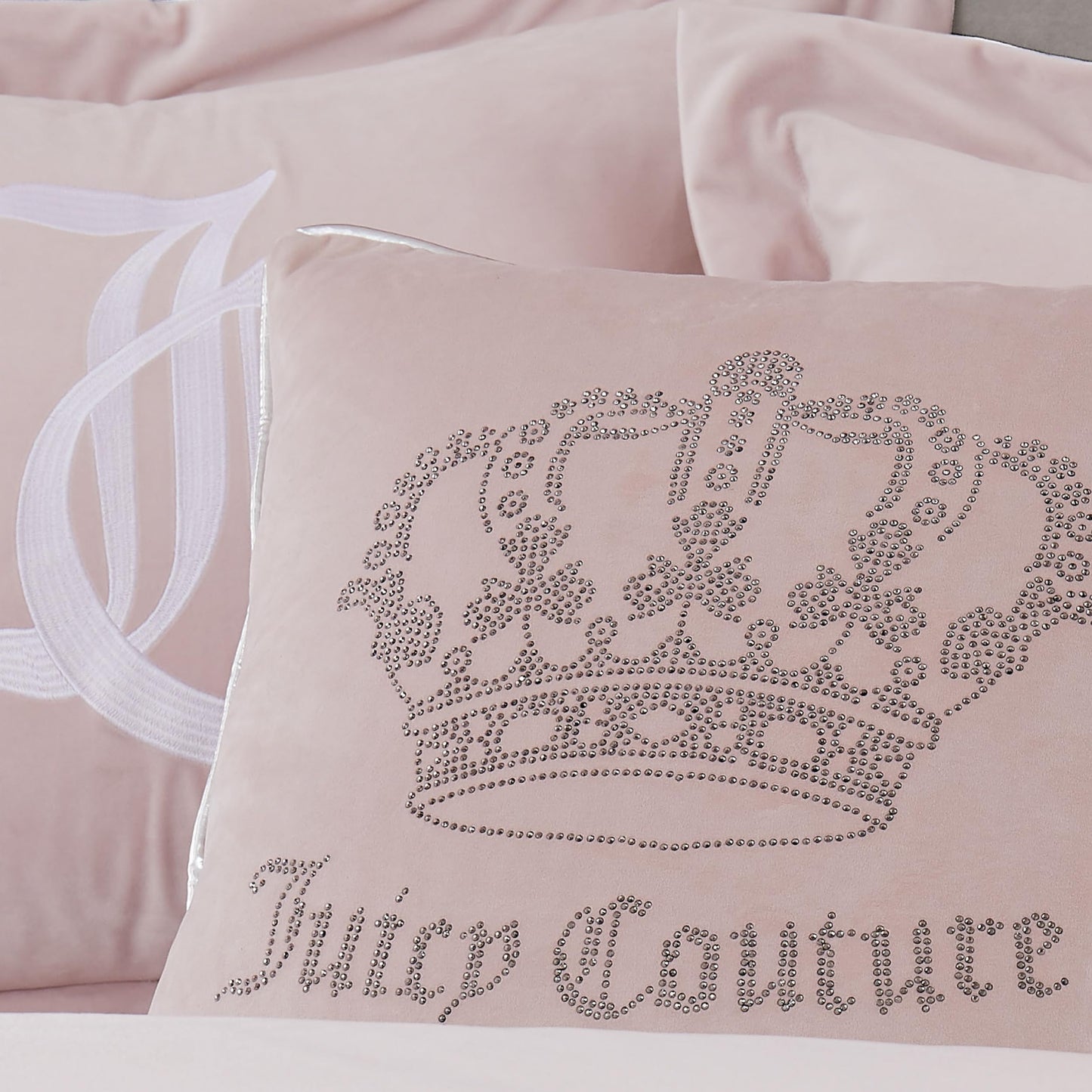 Juicy Couture - Decorative Accent Pillow, Velvet Rhinestone Crown, Premium Reversible Throw Pillow, Living Room and Bedroom DΓ©cor, Measures 20" x 20", Pink Blush