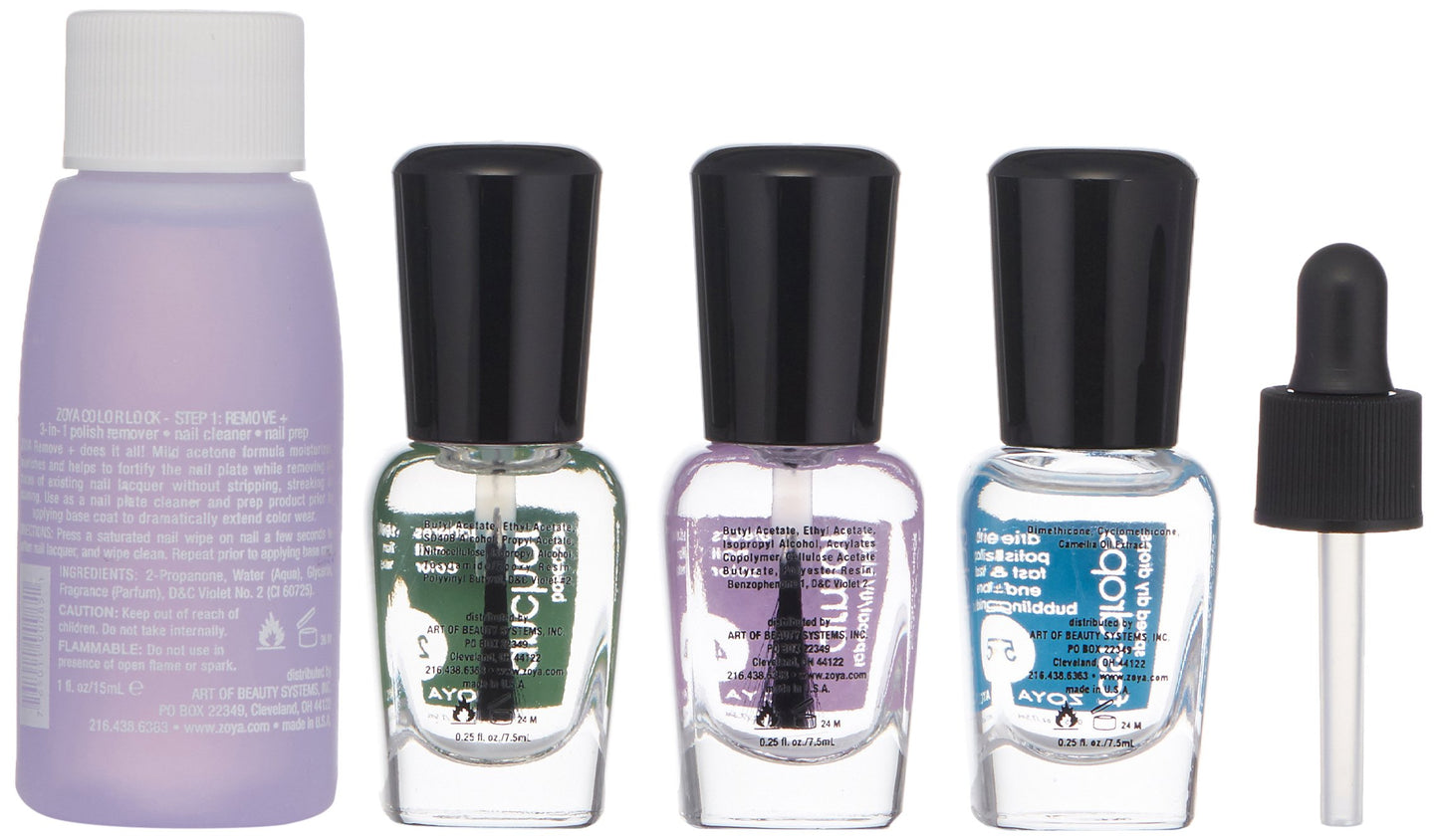 ZOYA Mini Color Lock System Manicure Kit, Clear, 4 Piece Set