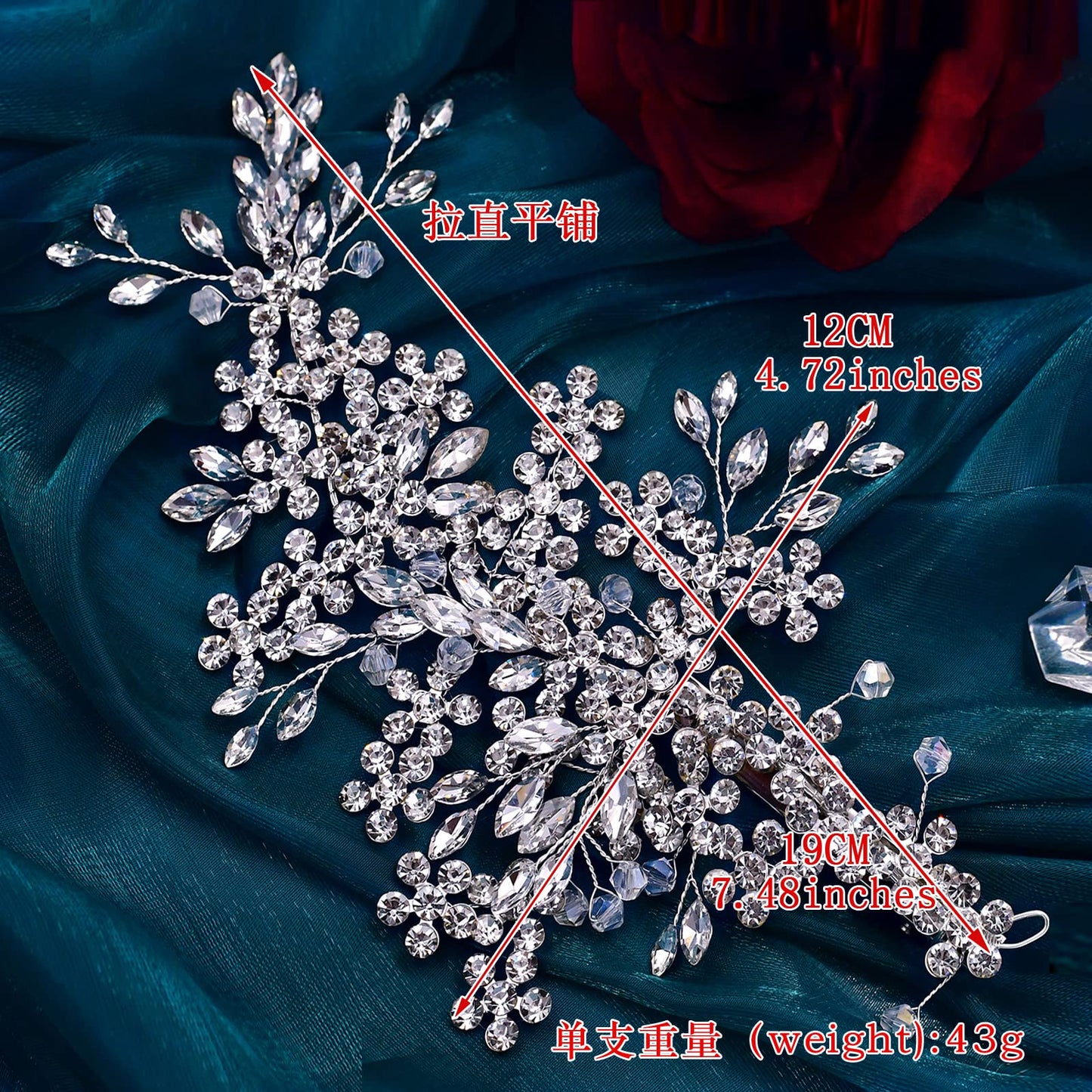 ULAPAN 2 Pack Rhinestone Bridal Hair Clips, Wedding Headpieces