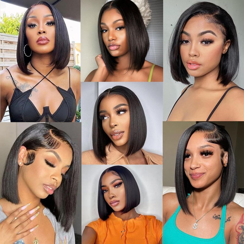 Caijuxing Bob Wig Human Hair 4x4 Straight Hd Lace Front Wigs with Baby Hair 180% Density Glueless Wigs Human Hair Pre Plucked Short Bob Wigs for Women (12 Inch)