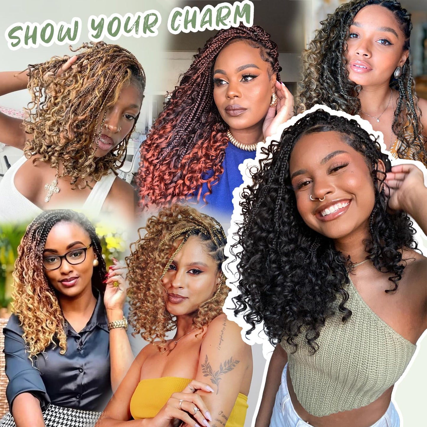 Goddess Box Braids Crochet Hair for Woman 12 Inch 7 Packs Short Pre-looped Crochet Box Braids Curly Ends Bohemian Hippie Braids Synthetic Braiding Hair Extension Natural Black 1B