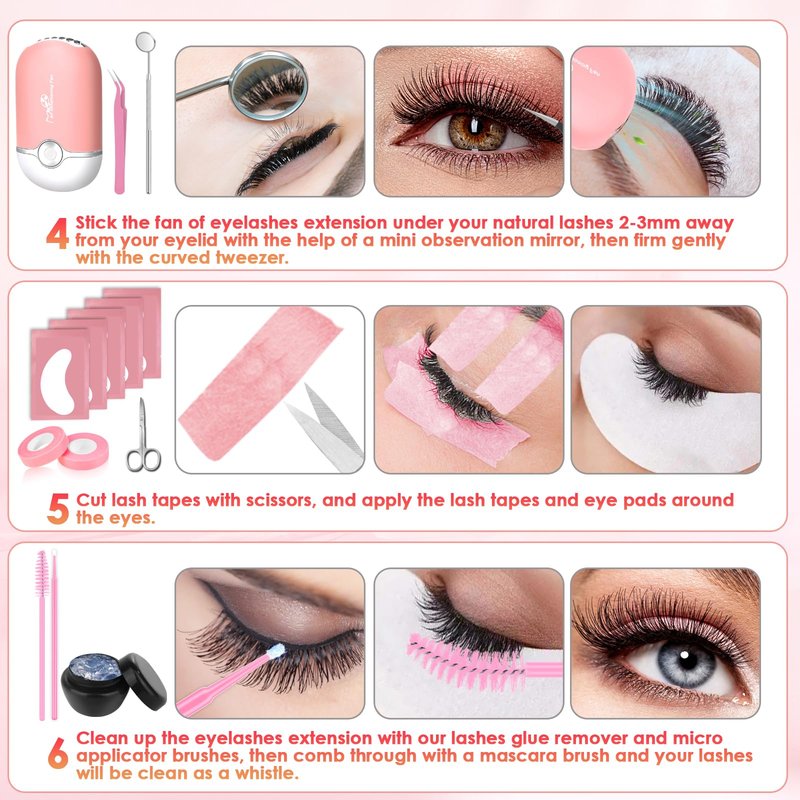 ROADPLUM Professional Eyelash Extension Kit for Beginners - Complete Lash Tech Practice Set with D-Curl Lashes (0.07mm), Quick-Dry Glue, Fan Dryer, Tweezers & Eye Patches DIY Lash Supplies
