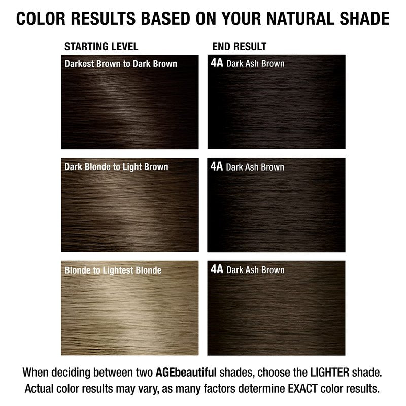 AGE beautiful Permanent Hair Color Dye Liqui Creme & Developer 20 Volume | 100% Gray Coverage | Anti-Aging | Biotin for Thicker, Fuller, Healthier Hair | 4A Dark Ash Brown