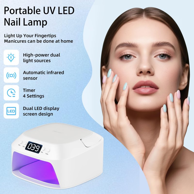 Glamne UV Gel Nail Lamp LED Nail Light Fast Dryer for Gel Polish Curing with Arm Rest Portable Handle 4 Timers Automatic Sensor Double Led Display