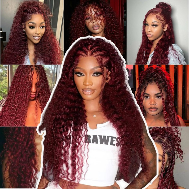 REMY HAIR FASHION Human Hair Bundles Red Deep Wave Bundles Colored #99j Burgundy Deep Weave One Bundle 14 Inch Brazilian Virgin Human Hair Extensions for Black Women