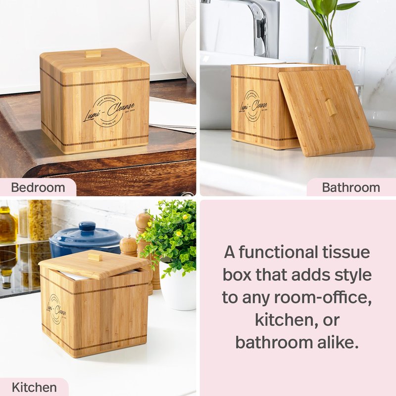 Premium Disposal Towel Holder, Bamboo Box with 50 XL Ultra Soft Clinically Tested Towels, Vegan, Lint Free