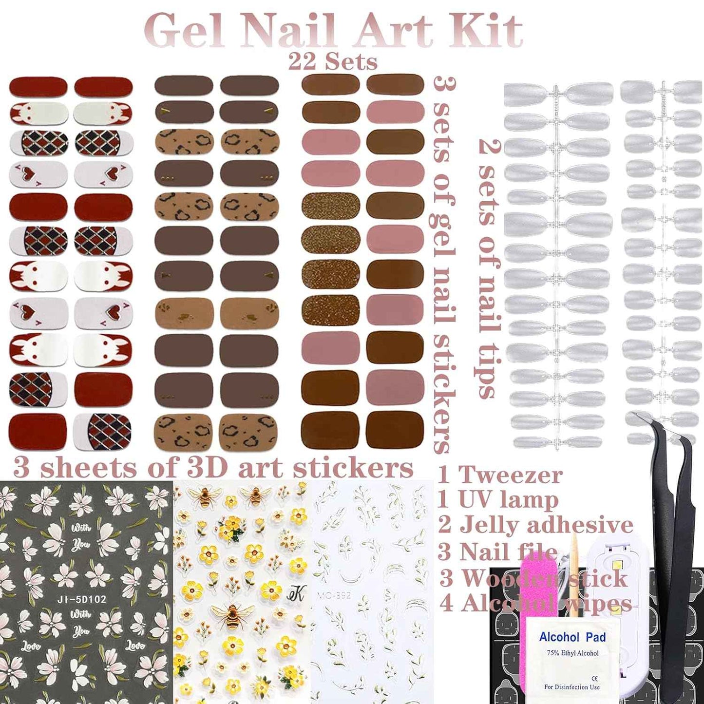 Nail Wraps Art Stickers for Coffin & Ballerina Nails - Glitter & Leopard Designs