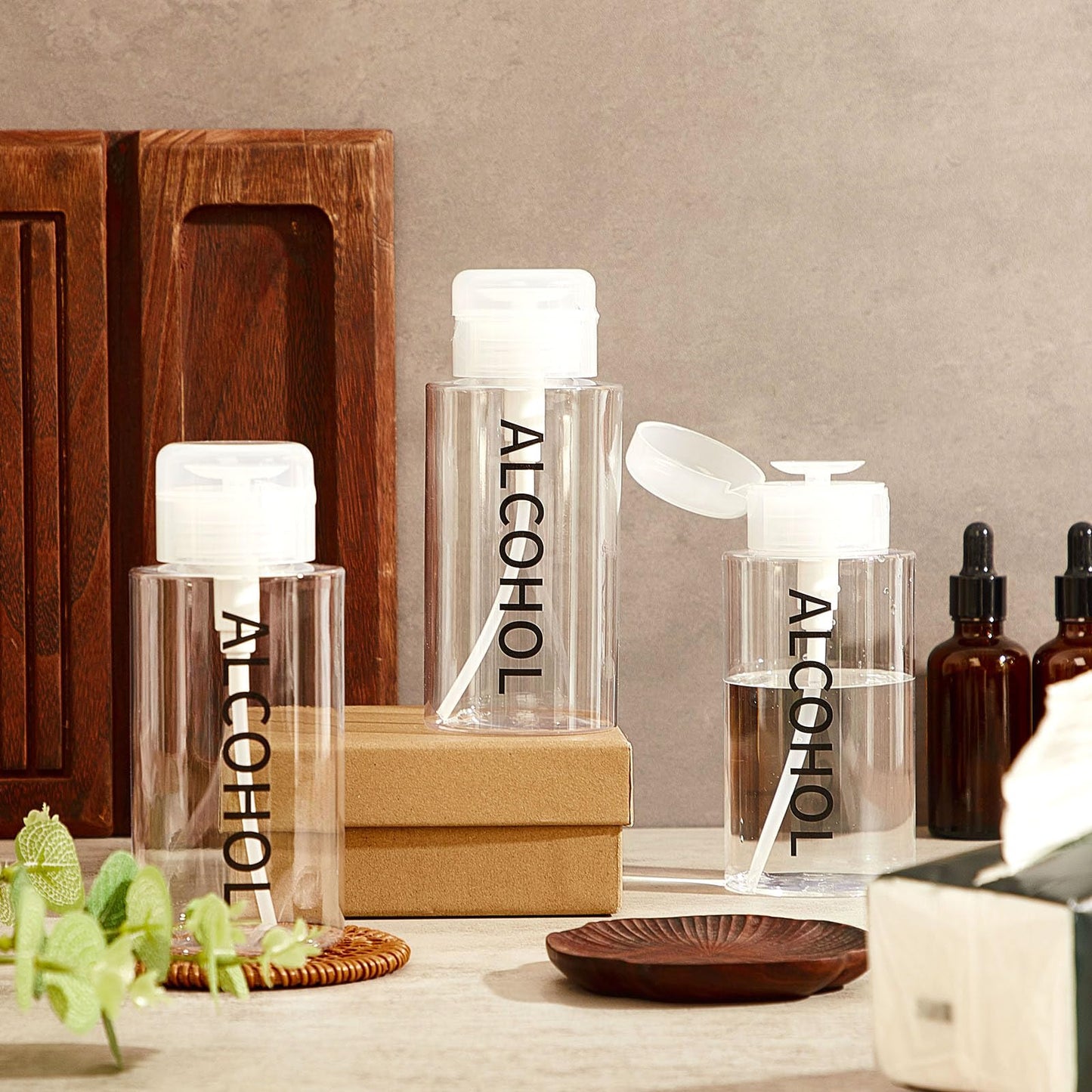 Layhit 12 Pcs 10 oz Alcohol Pump Dispenser Bottles Alcohol Push Down Liquid Dispenser Empty Pumping Bottle Refillable Cosmetic Container for Personal, Salon, Nail Care (Clear Cap + Clear Bottle)