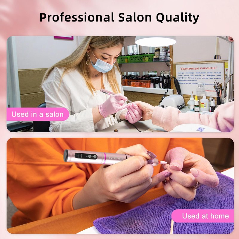 GUPAY Cordless Nail Drill Kit - 20000RPM Rechargeable Electric Manicure File for Gel Acrylic Natural Nails Portable Efile Tool Women Beginners Home Use Salon Spa Essentials (Purple)