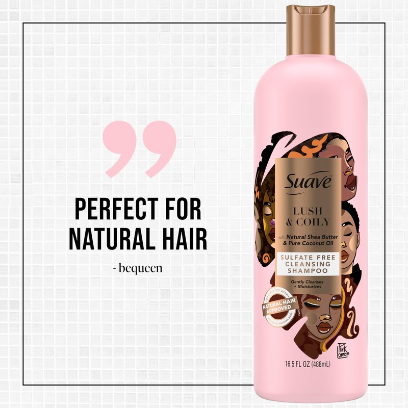 Suave Luscious Curly Hair Shampoo and Conditioner Set for Women With Natural Hair, with Leave-In Conditioner for Curly Hair and Detangling Spray, 4 Count