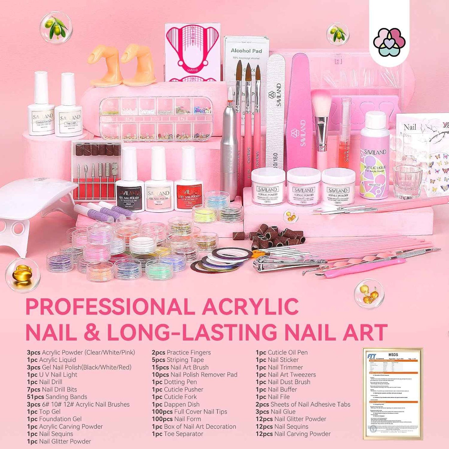Acrylic Nail Kit with Dehydrator & Primer - SAVILAND Professional Nail Art Set