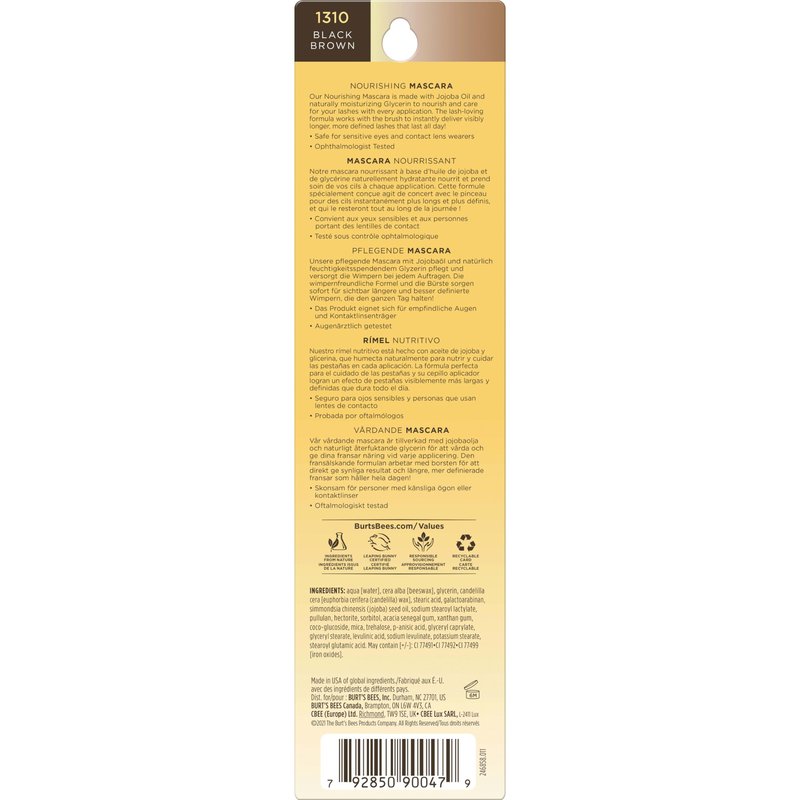 Burt's Bees 100% Natural Origin Nourishing Mascara, Black Brown - 0.4 Ounce