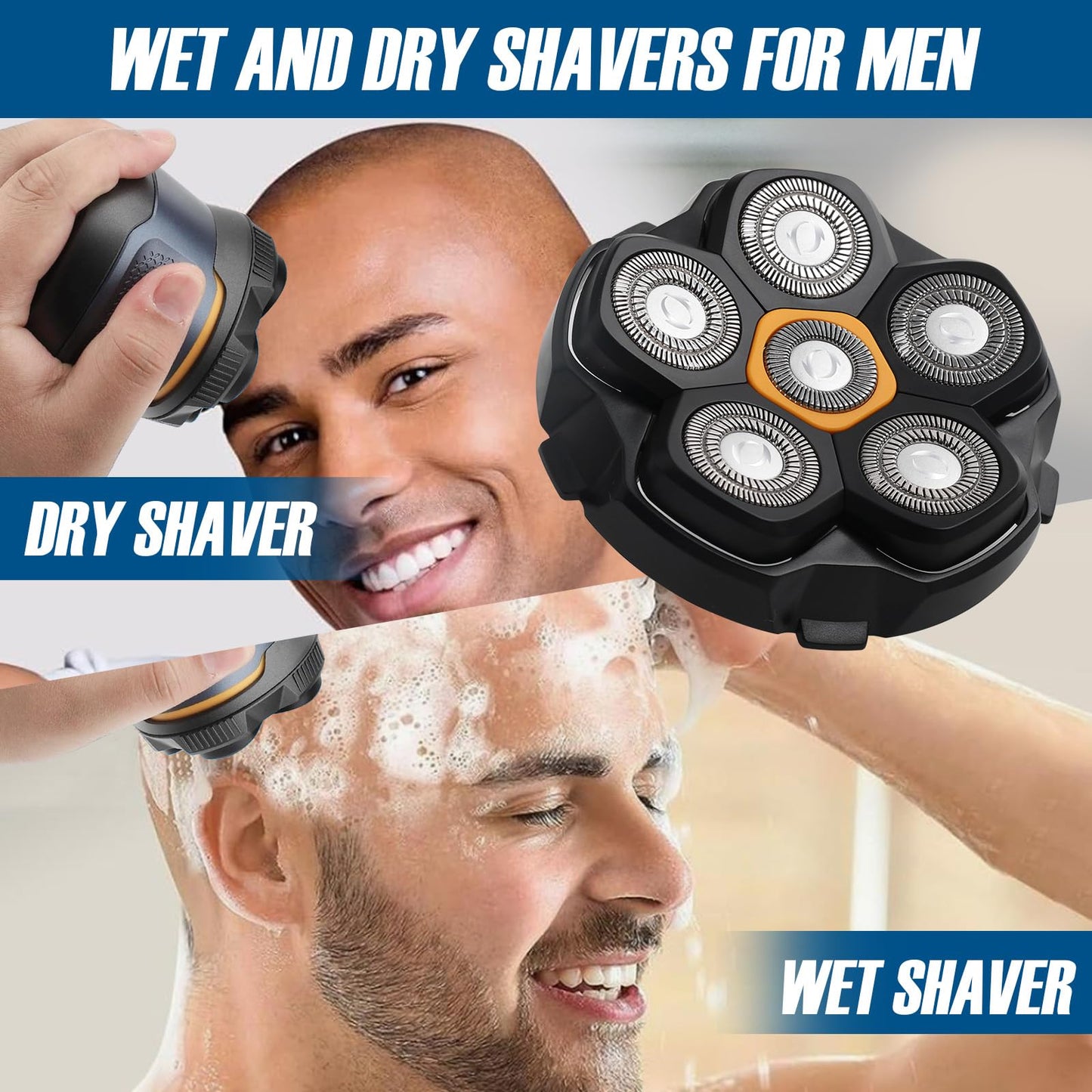 2 pcs Magnetic buckle 6 Blade head shaver Replacement heads Compatible with Wyklaus Redbreak Detona DOAO head shaver