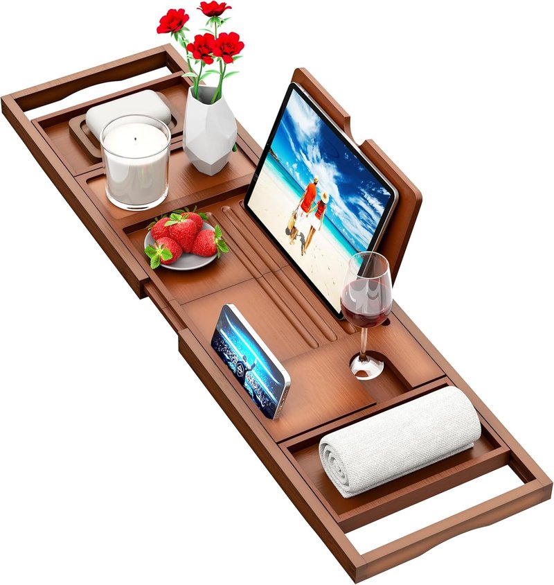 Bathtub Tray Caddy - Premium Expandable Bath Table Fits Most Tubs | Stylish and Functional Design
