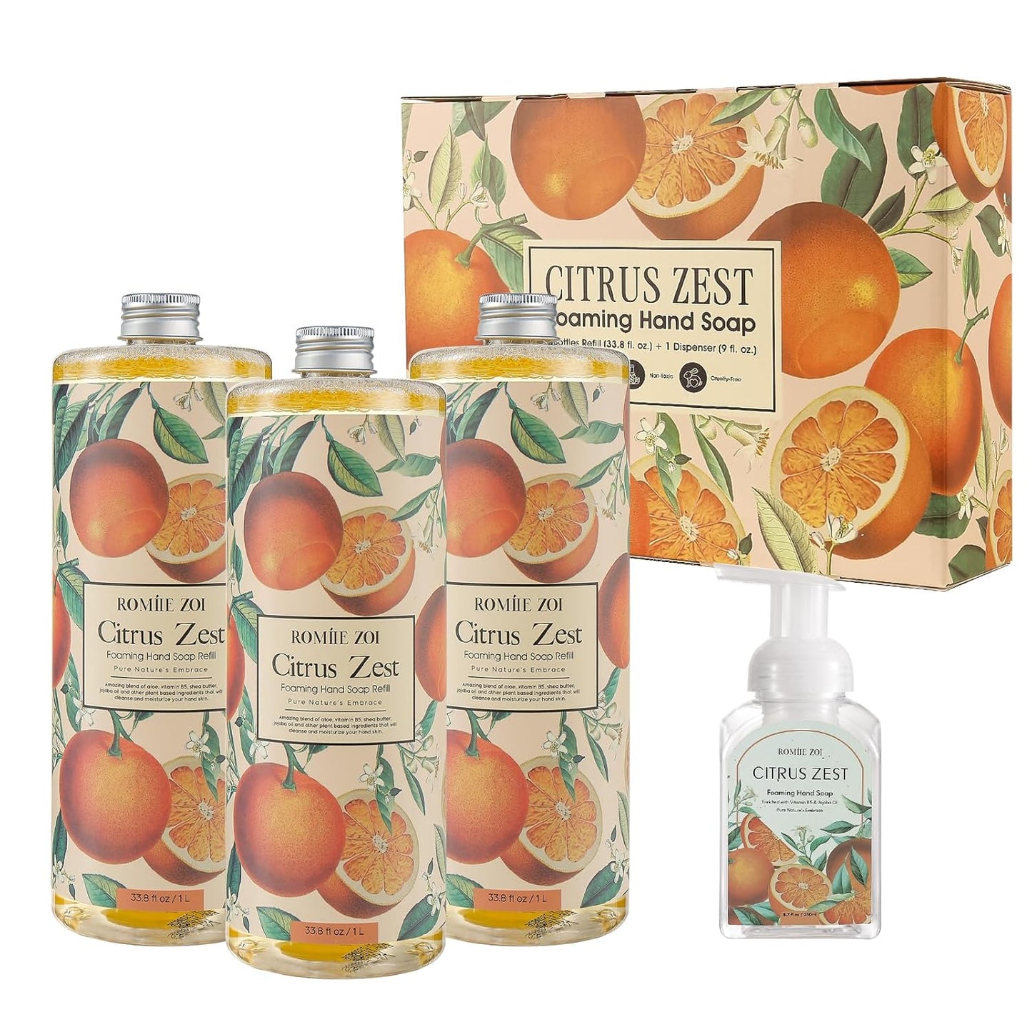 Tomato Vine Foaming Hand Soap Refill Set – 3 Pack (33.8 Fl Oz Each) – Chemical-Free & Moisturizing with Refillable Dispenser for Kitchen & Bathroom