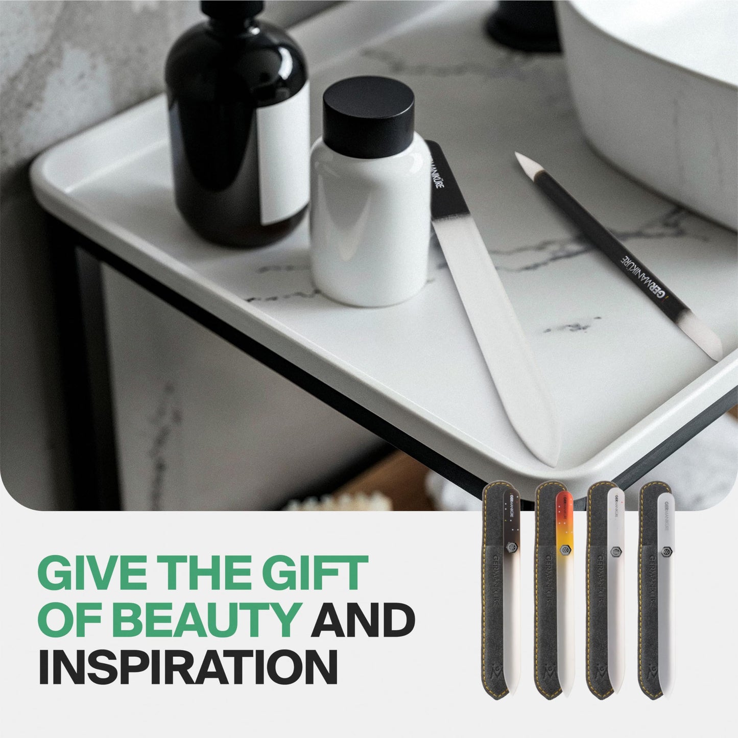 Germanikure Glass Nail File Set - Professional Manicure & Pedicure Kit - Ethically Made in Czech Republic - 2 Pc Black File Duo