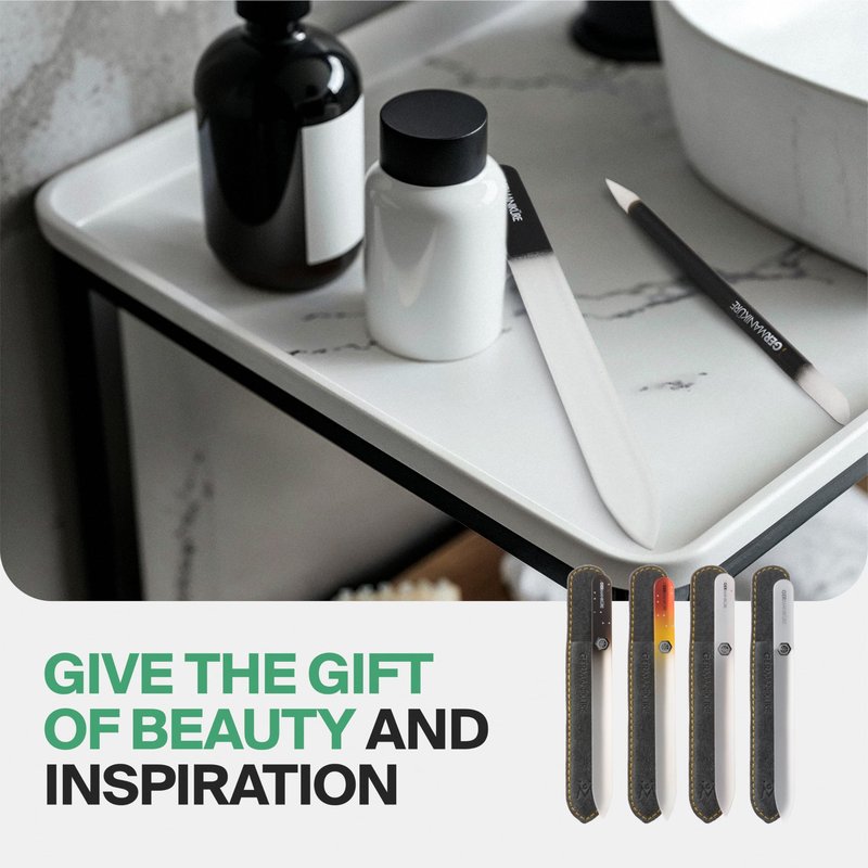 Germanikure Glass Nail File Set - Professional Manicure & Pedicure Kit - Ethically Made in Czech Republic - 2 Pc Black File Duo
