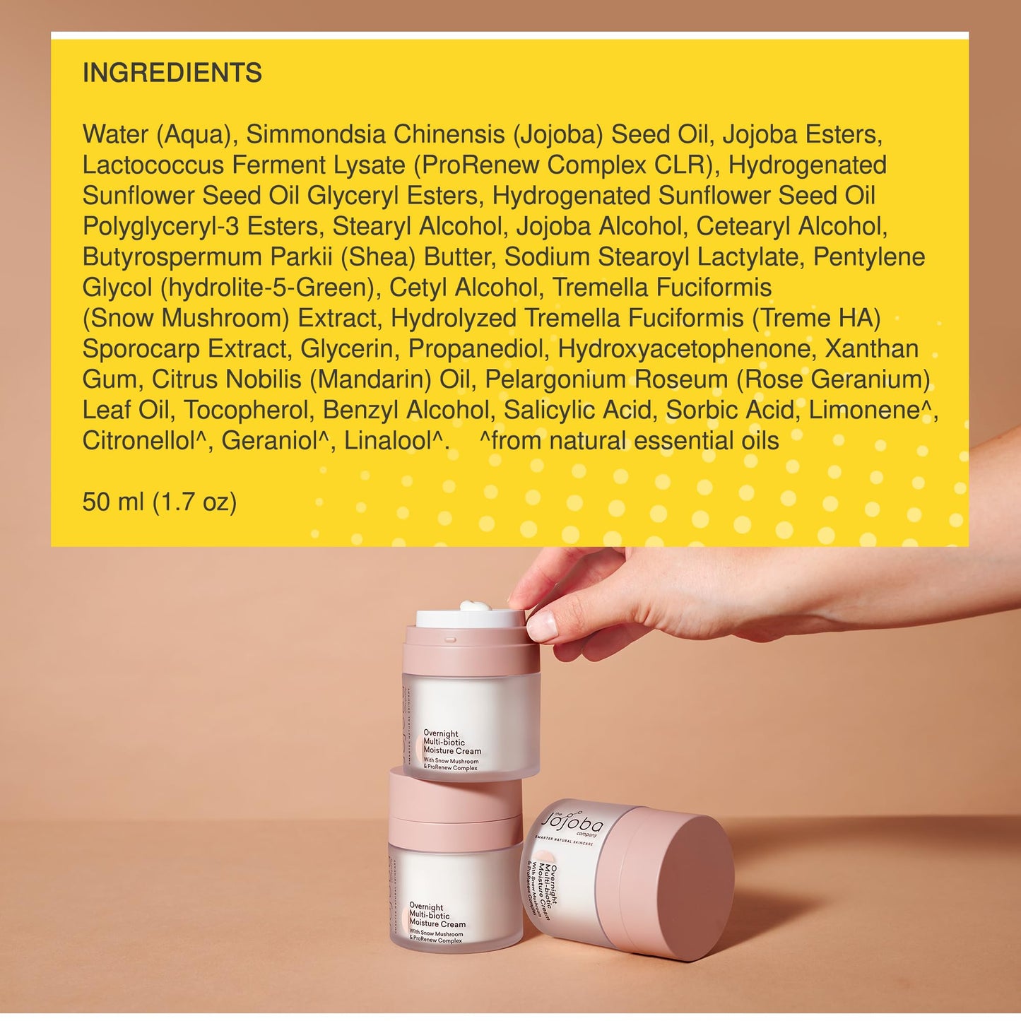 The Jojoba Company Overnight Multi-Biotic Moisture Cream with Snow Mushroom & ProRenew Complex - Hydrating Night Cream for Dry, Sensitive Skin - Nourishing, Lightweight