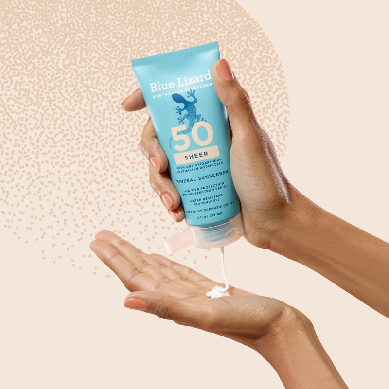 Blue Lizard Sheer Mineral SPF 50 Sunscreen Lotion, Zinc Oxide, 100% Mineral Formula, Rubs In Smooth, Nourishes with Australian Desert Lime and Peach, Paraben- free, Fragrance-Free, 3 fl oz