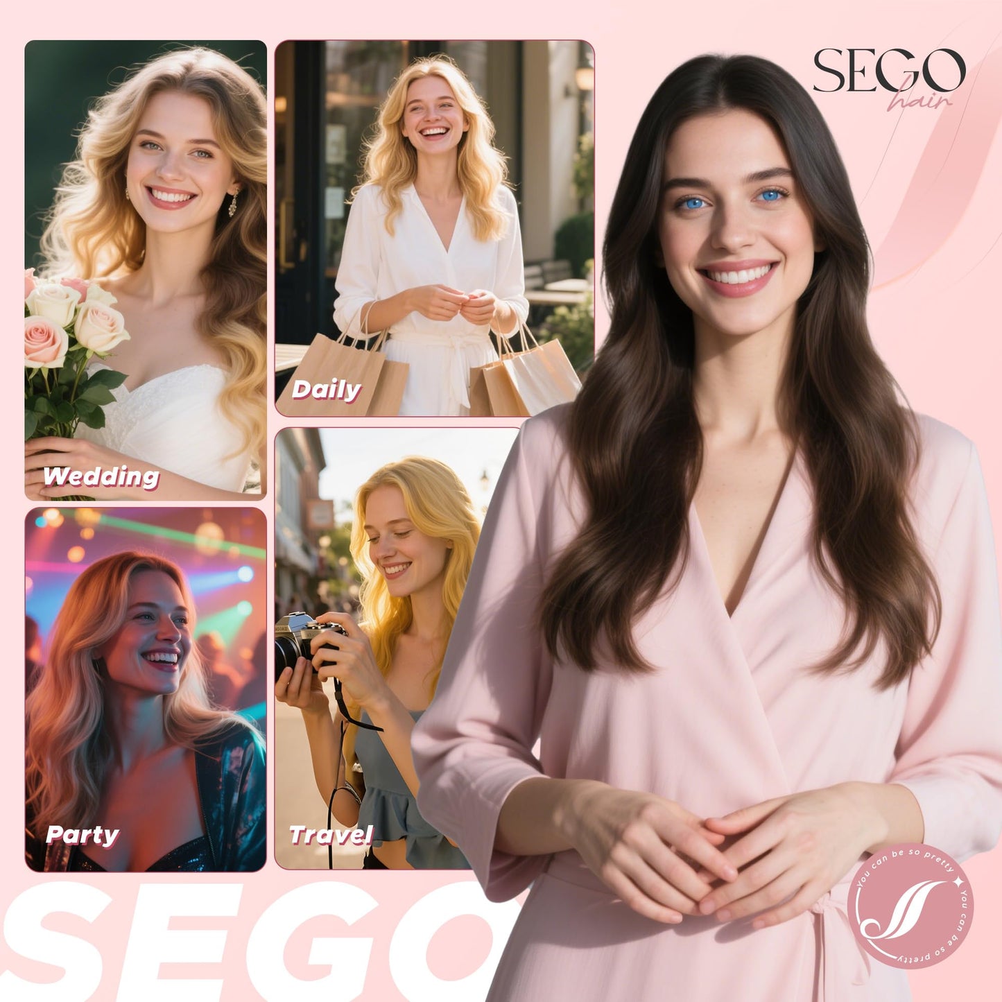 SEGO Single Clip In Hair Extensions Real Human Hair 6 Pcs Individual Clip Ins -18 Inch #12P613 Golden Brown&Bleach Blonde