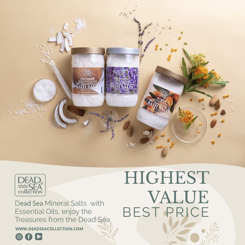 Dead Sea Collection Bath Salts with Eucalyptus – Pure Dead Sea Salt and Eucalyptus Oil - Nourishing Soothing and Relaxing Skin and Muscle – 34.2 Oz