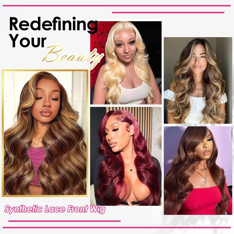 Ruiieea Synthetic Lace Front Wig, 13x4 Lace Front Wig Body wave, Blonde Lace Frontal Wig for Women Glueless Daily Use 26 Inch Black to Blonde