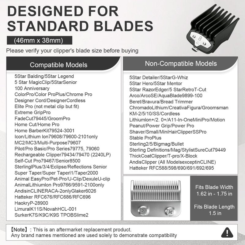 10-Piece Clipper Guard Set, Black Professional Clipper Guard Set Compatible with Most Wahl Clippers (1.5-25mm), Premium Close Cut to 1-Inch,Black