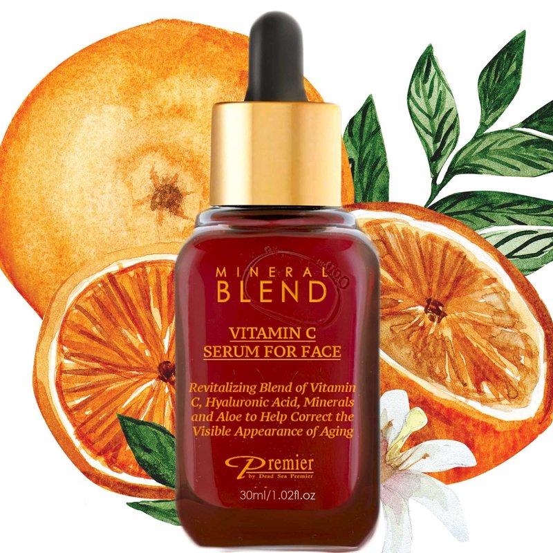 Vitamin C Facial Serum with Hyaluronic Acid & Rose Hips Oil – Cosmetic Face Serum, Mineral Blend by Premier Dead Sea, 1.02 fl oz